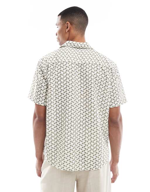 ONLY & SONS short sleeve resort shirt in white with green triangle print, 5 of 5