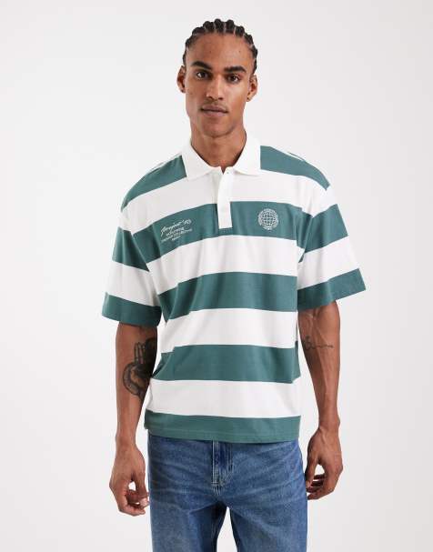 ONLY & SONS short sleeve rugby top in light green stripe - view 1