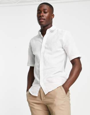 ONLY & SONS short sleeve shirt in linen mix in white