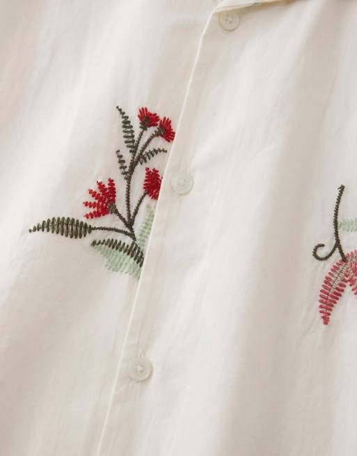 ONLY & SONS short sleeve shirt in white with floral embroidery, 9 of 9