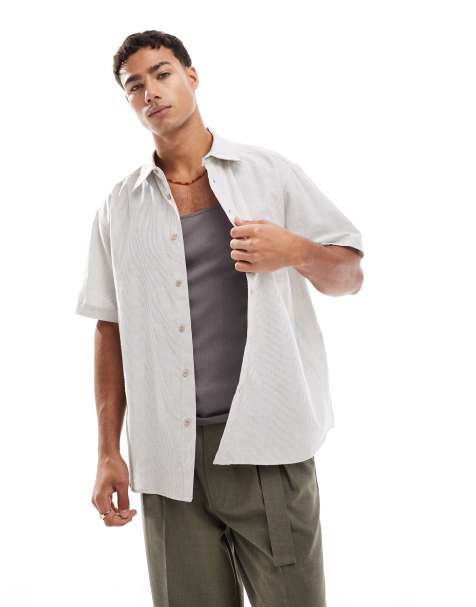 ONLY & SONS short sleeve shirt in white with light brown stripe - view 1