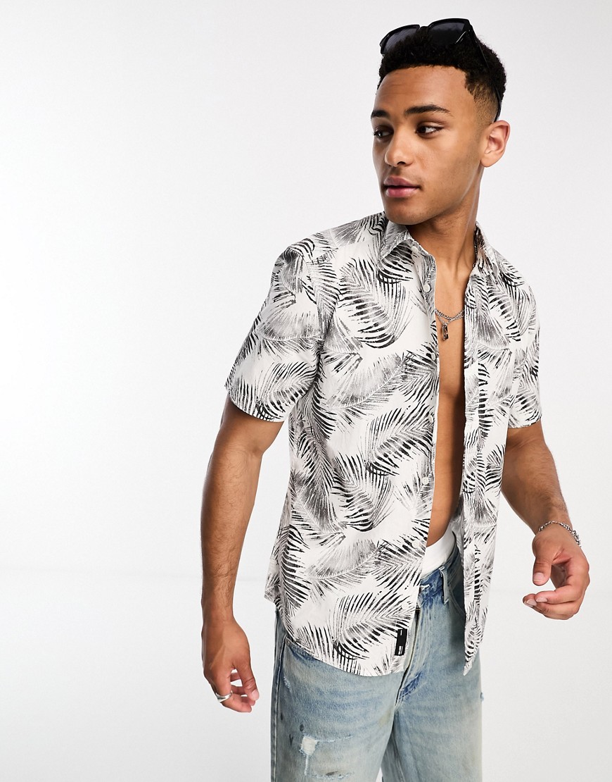 Only & Sons Short Sleeve Shirt With Palm Print In White