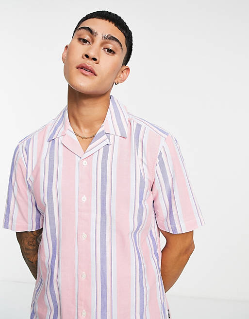 Only & Sons short sleeve shirt with revere collar in pink stripe