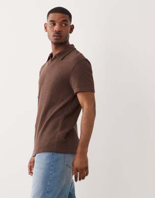 Only & Sons Short Sleeve Split Neck Polo In Brown
