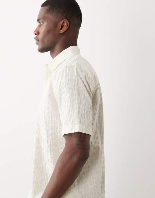 ONLY & SONS short sleeve textured shirt in cream, 4 of 5