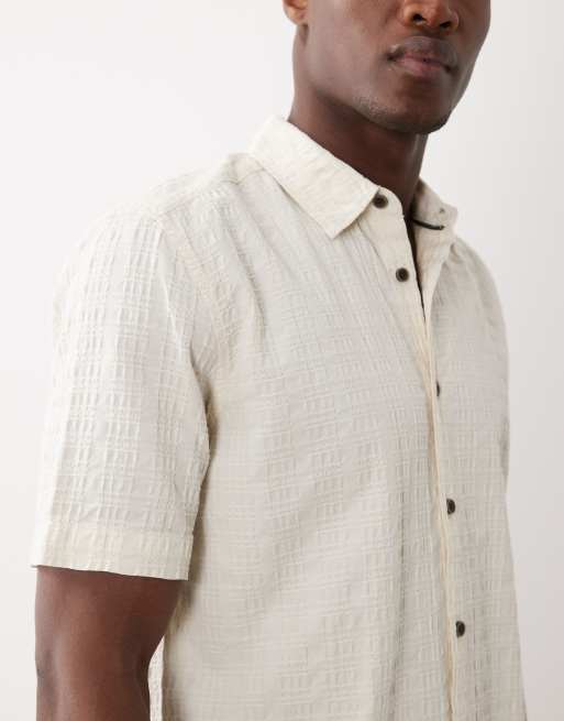 ONLY & SONS short sleeve textured shirt in cream, 5 of 5