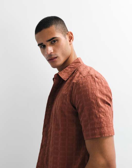 ONLY & SONS short sleeve textured shirt in rust brown, 4 of 7