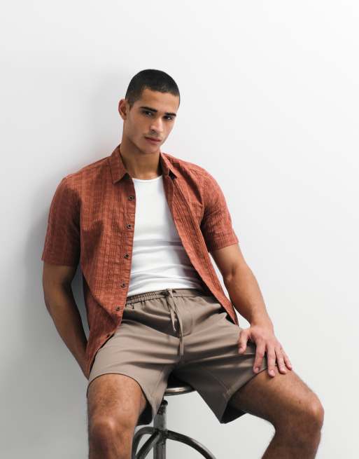 ONLY & SONS short sleeve textured shirt in rust brown, 5 of 7