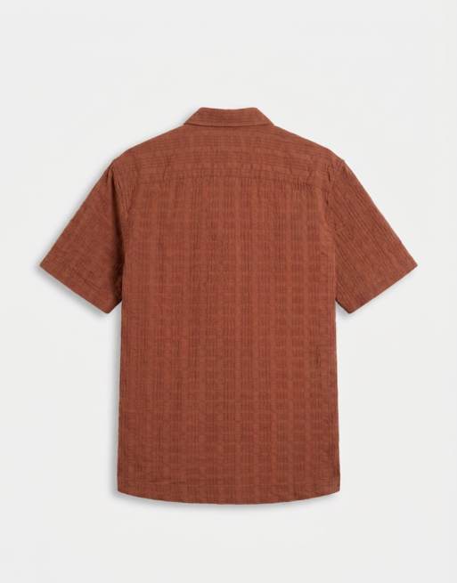 ONLY & SONS short sleeve textured shirt in rust brown, 7 of 7