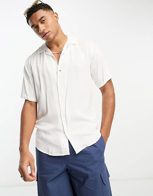 Only & Sons short sleeve viscose shirt with revere collar in white | ASOS