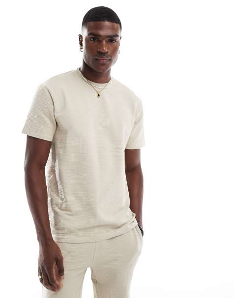 ONLY & SONS short sleeve waffle t-shirt co-ord in cream - view 1