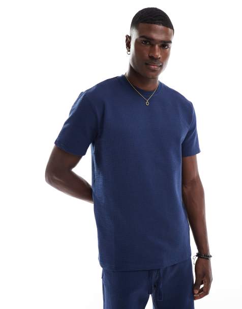 ONLY & SONS short sleeve waffle t-shirt co-ord in navy - view 1