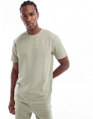ONLY & SONS ONLY & SONS short sleeve waffle t-shirt co-ord in sage-Green