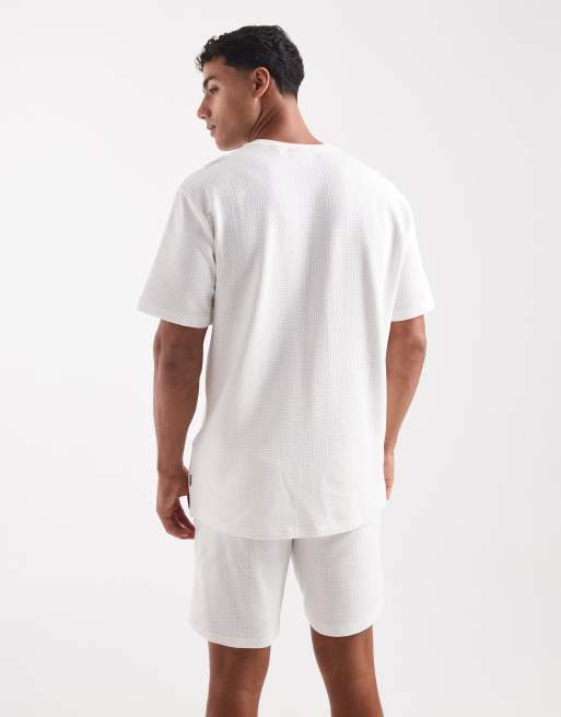 ONLY & SONS short sleeve waffle t-shirt co-ord in white, 3 of 5