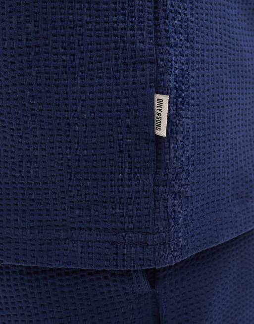 ONLY & SONS short sleeve waffle t-shirt in navy (part of a set), 3 of 4