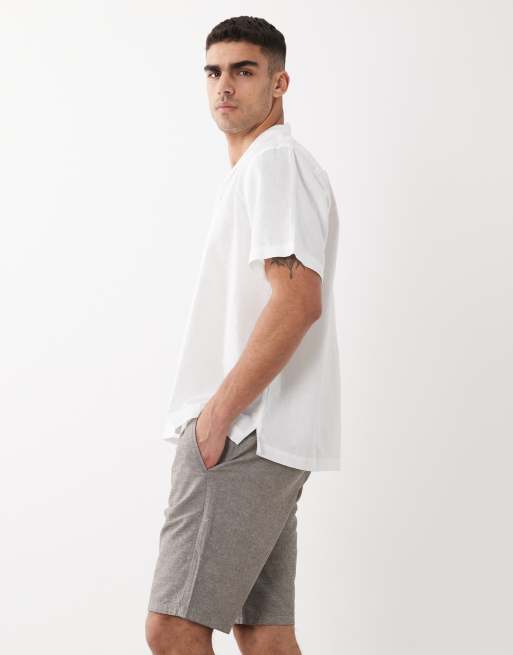 ONLY & SONS – Shorts aus Leinenmix in Beige meliert mit Kordelzugbund, 3 von 5