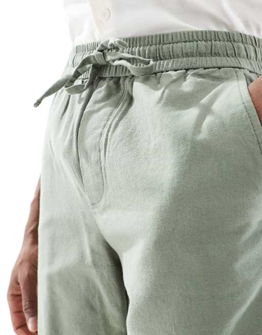 ONLY & SONS – Shorts aus Leinenmix in dunklem Salbeigrün mit Kordelzugbund, 3 von 5
