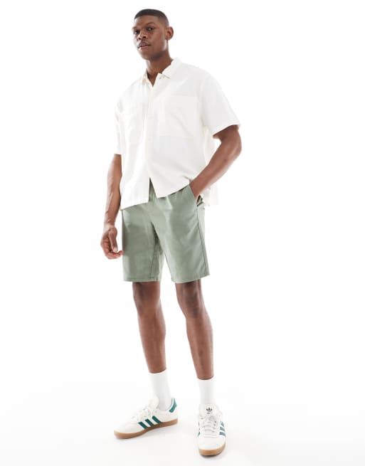 ONLY & SONS – Shorts aus Leinenmix in dunklem Salbeigrün mit Kordelzugbund, 4 von 5