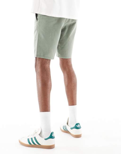 ONLY & SONS - Shorts i mørk salviegrøn hørblanding med bindetalje, 2 af 5