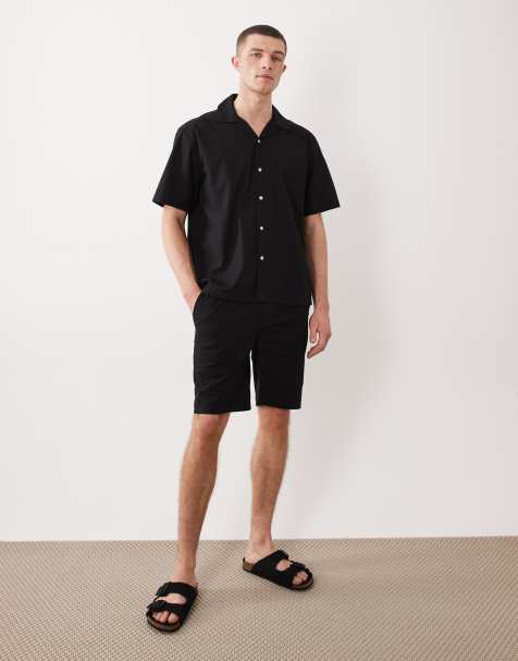 ONLY & SONS – Shorts im Leinen-Look in Schwarz, Kombiteil - view 1