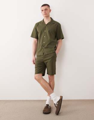SONS - Shorts im Leinenlook in Olivgrün, Kombiteil Grün M