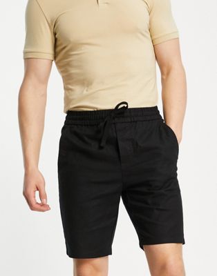 Only & Sons shorts in linen mix with elasticated waist in black
