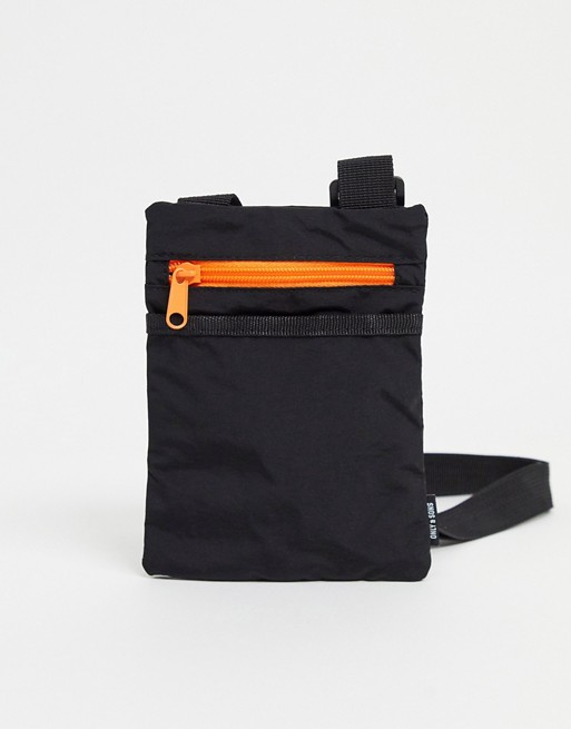 Only & Sons side bag with orange zip in black