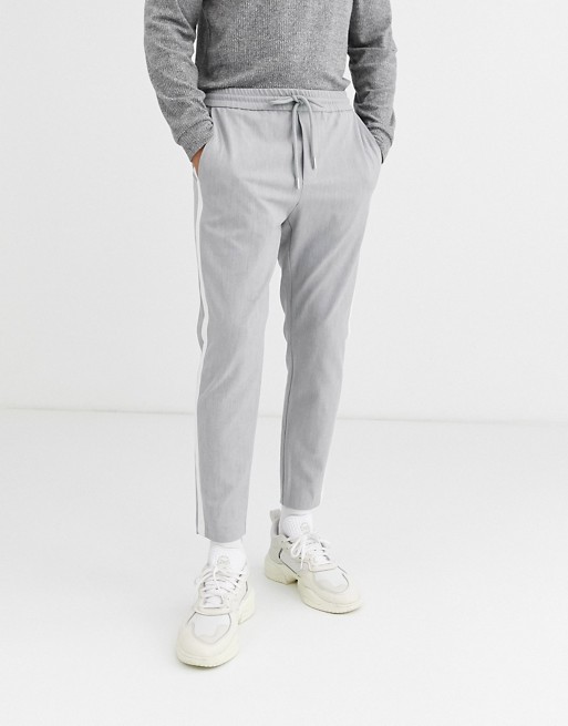 Only & Sons side stripe trousers in grey
