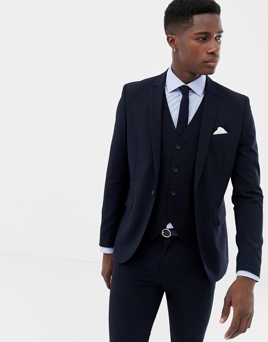 Only & Sons skinny suit jacket-Navy Navy