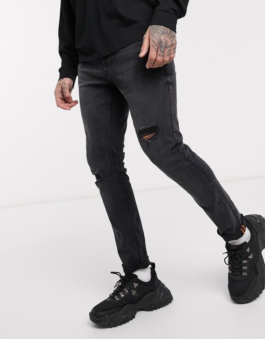 Only & Sons skinny fit distressed jeans in black wash