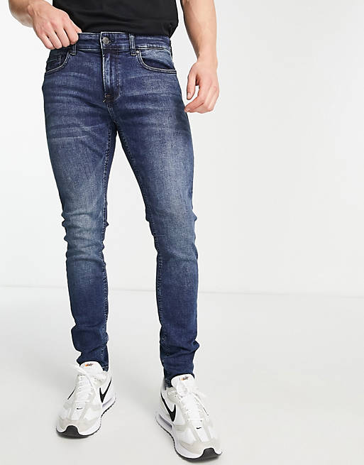 Only & Sons skinny fit jeans in midwash blue