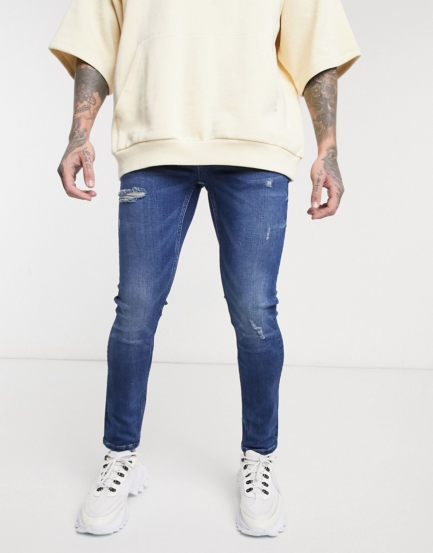 Only & Sons - Skinny-fit jeans met wassing in blauw