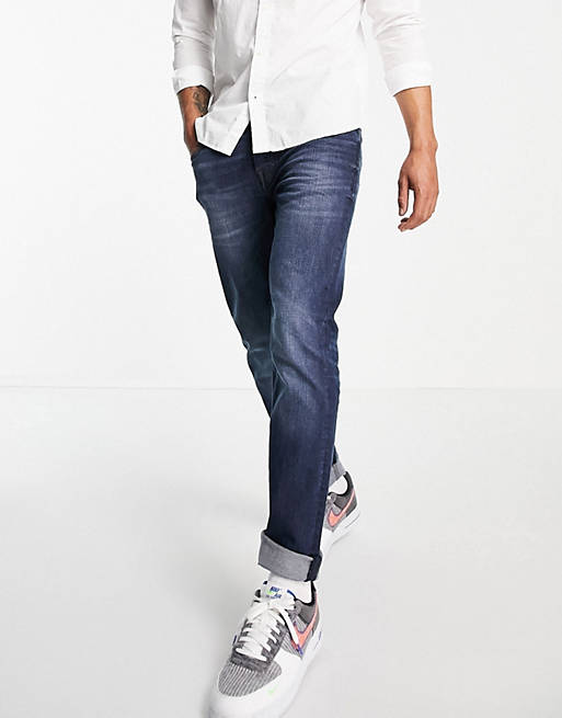Only & Sons skinny fit jeans with rip & repair in bluewash