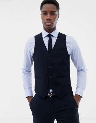 Only & Sons skinny waistcoat in navy Navy