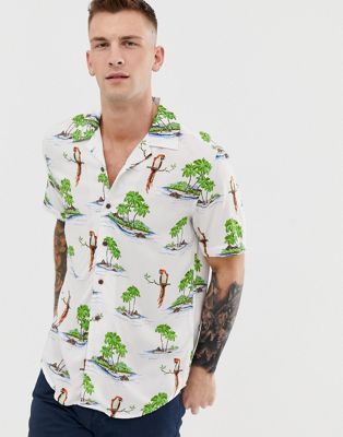 Only & Sons – Skjorta med tropiskt mönster och platt krage-Vit