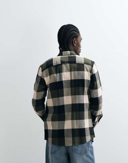 ONLY & SONS skjorte med buffalo-tern i mørkegrøn og creme, 3 af 5