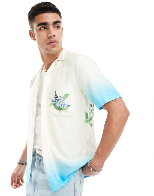ONLY & SONS - Skjorte med reverskrave, blomsterprint og blå ombré-effekt