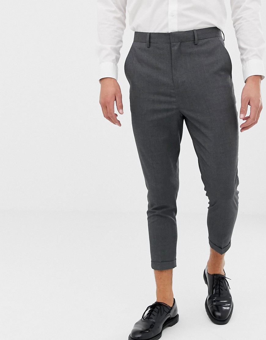 Only & Sons slim cropped suit trouser-Grey