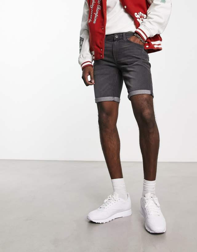 Only & Sons slim denim shorts in gray wash