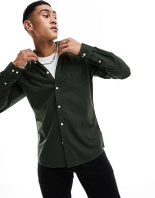 ONLY & SONS slim fit button down oxford shirt in dark green