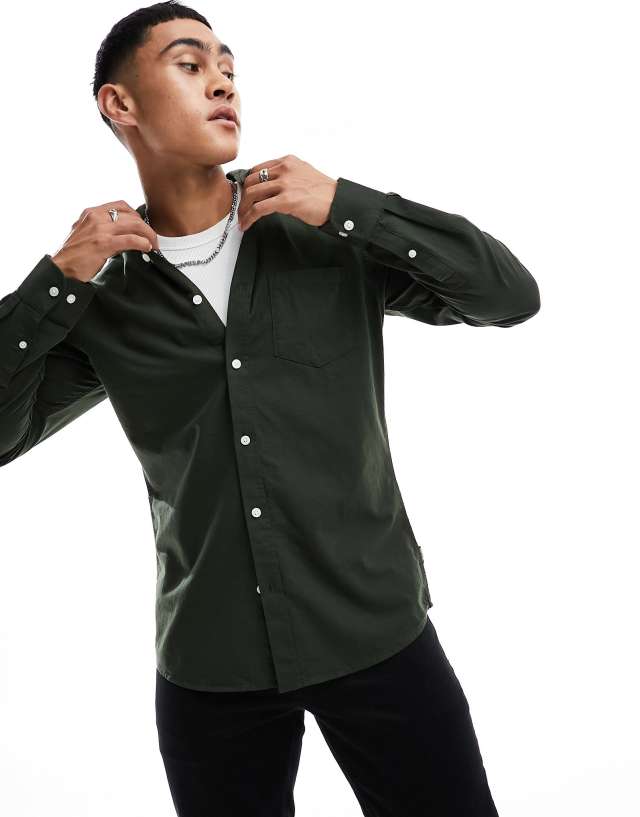 ONLY & SONS - slim fit button down oxford shirt in dark green