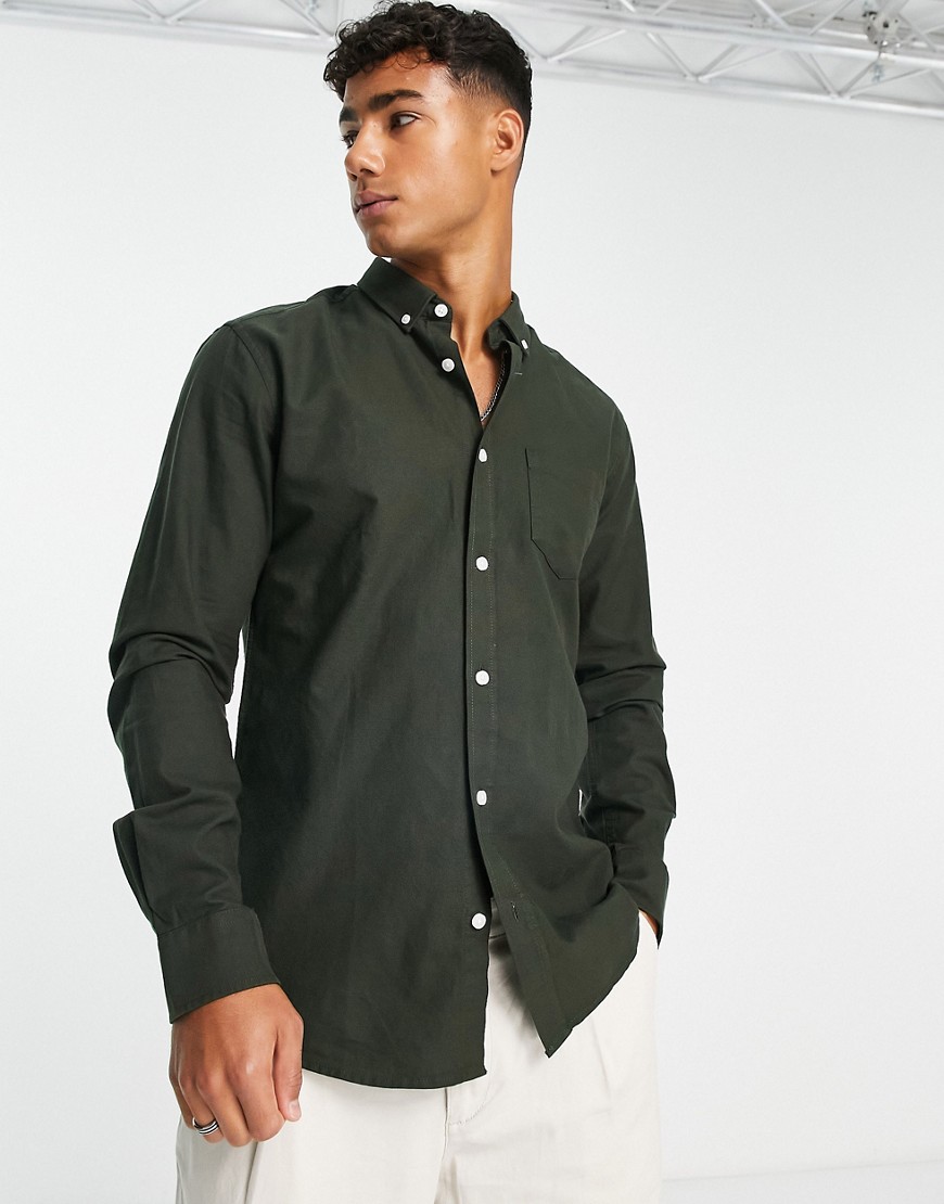 Only & Sons slim fit button down oxford shirt in green