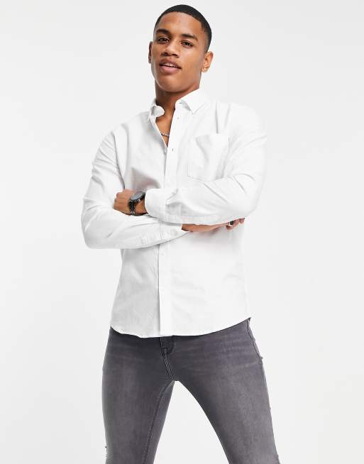 Only & Sons slim fit button down oxford shirt in white, 3 of 4