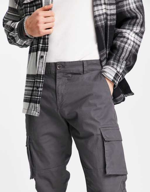 Only & Sons slim fit cargo pants with cuffed bottom in grey  , 3 of 4