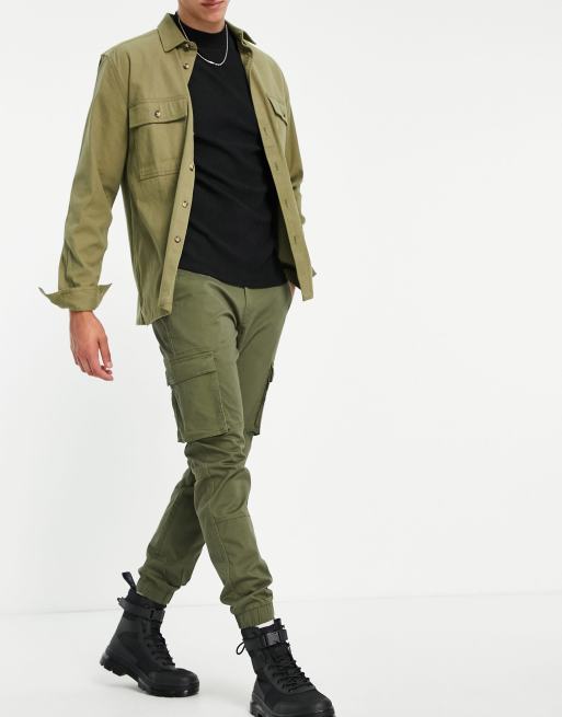 Only & Sons slim fit cargo pants with cuffed bottom in khaki