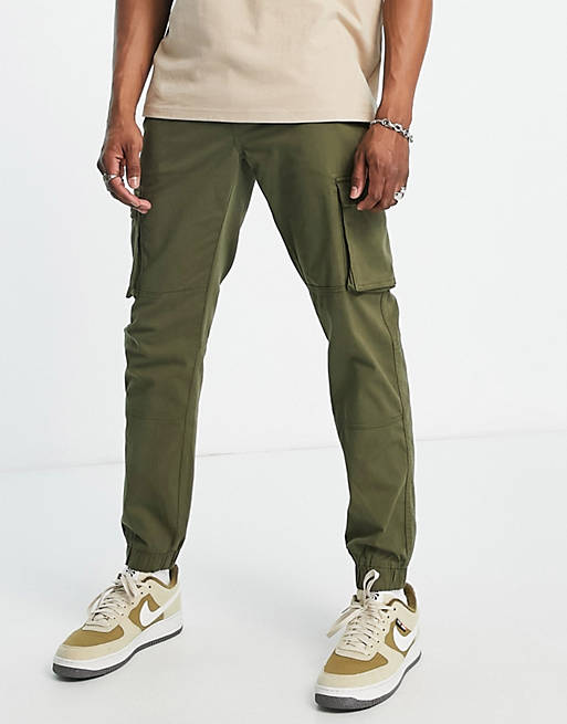 Only & Sons slim fit cargo pants with cuffed bottom in khaki