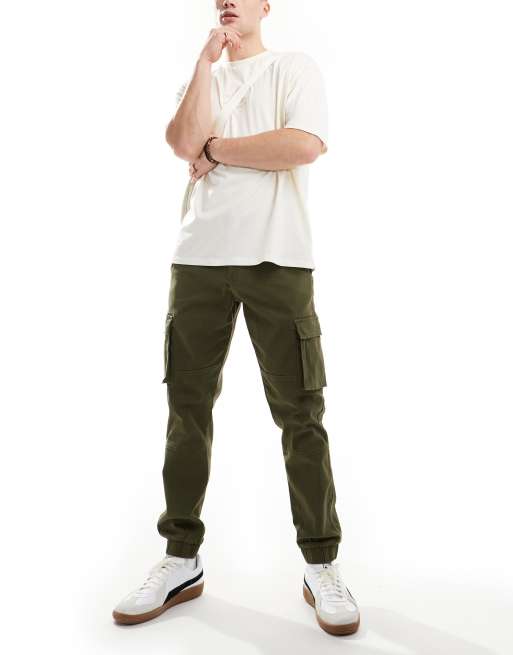 Only & Sons slim fit cargo pants with cuffed bottom in khaki | ASOS