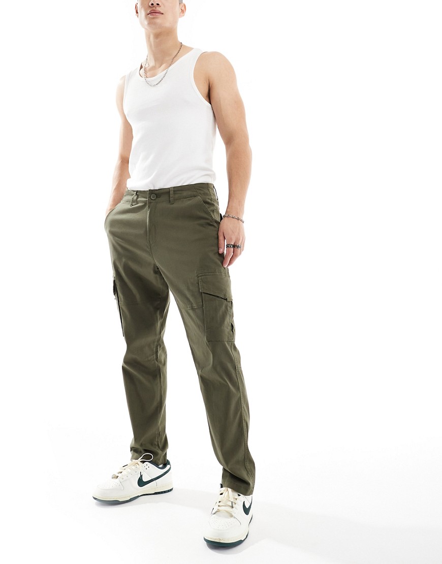 only & sons slim fit cargo trouser in khaki-green