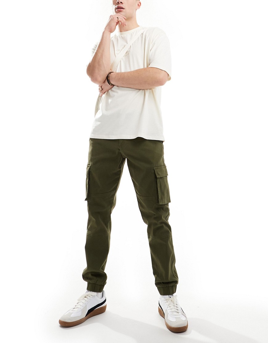 ONLY & SONS slim fit cargo trouser with cuffed bottom in khaki-Green
