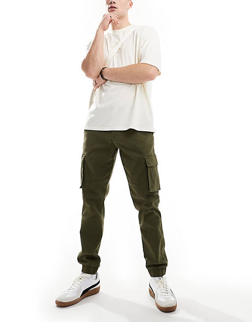 Only & Sons slim fit cargo trouser with cuffed bottom in khaki